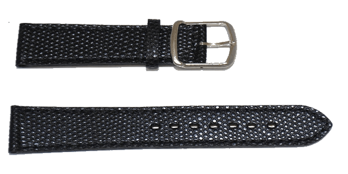 Bracelet De Montre Cuir Véritable Noir 18 Mm - Coutures Blanches Façon Requin - Neuf