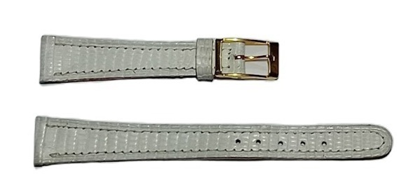 Bracelet montre lézard véritable blanc plat 14mm